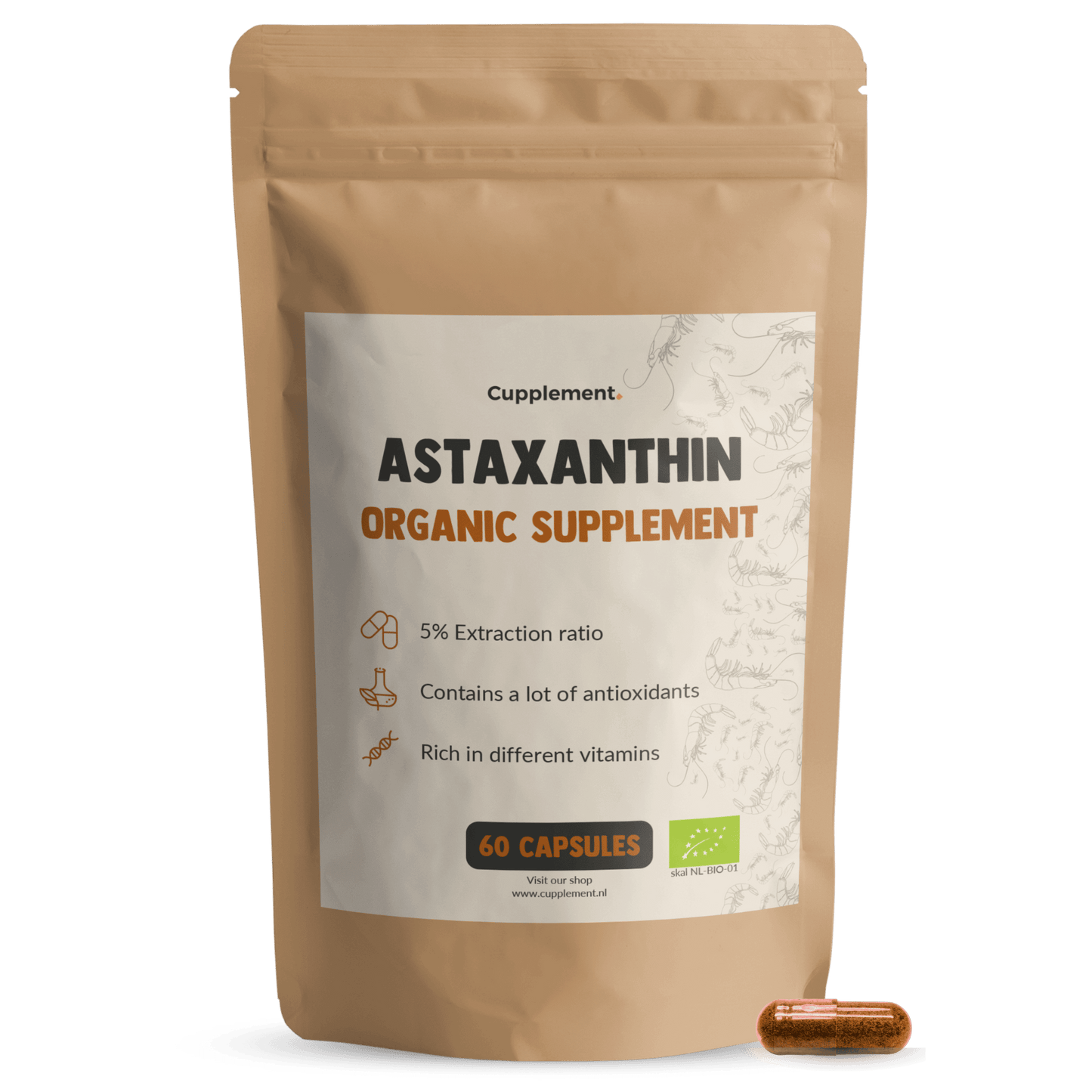 Astaxanthin capsules organic packhsot front