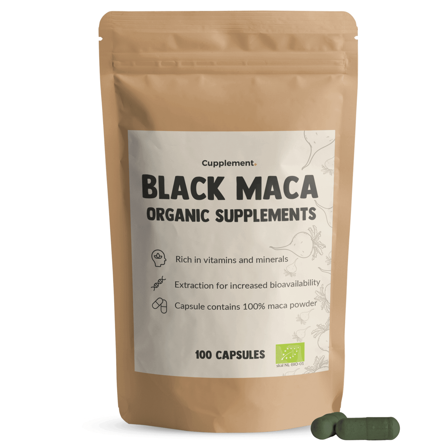 Black Maca Capsules Organic Cupplement Superfood Supplement