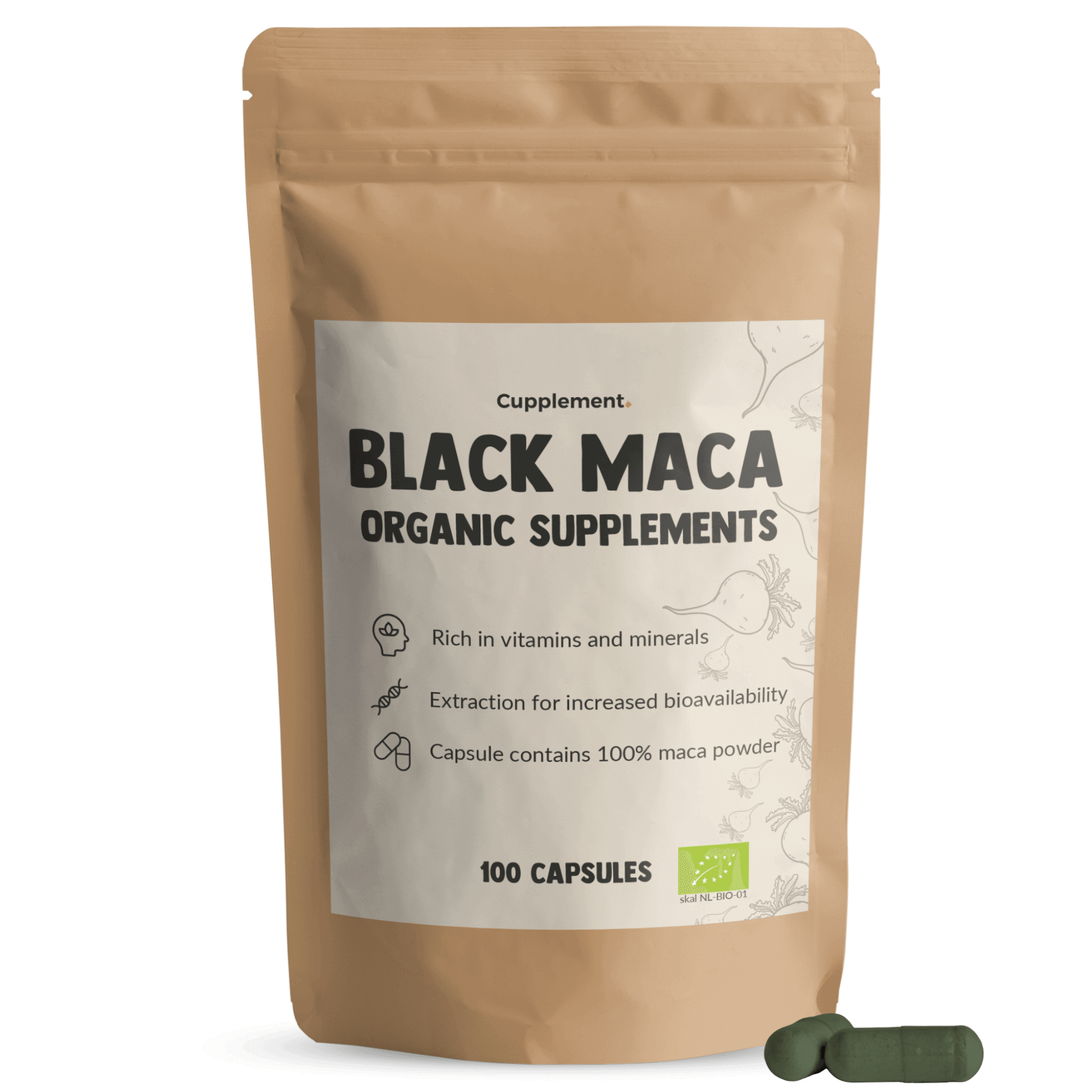 Black maca Capsules Organic Cupplement Superfood Supplement