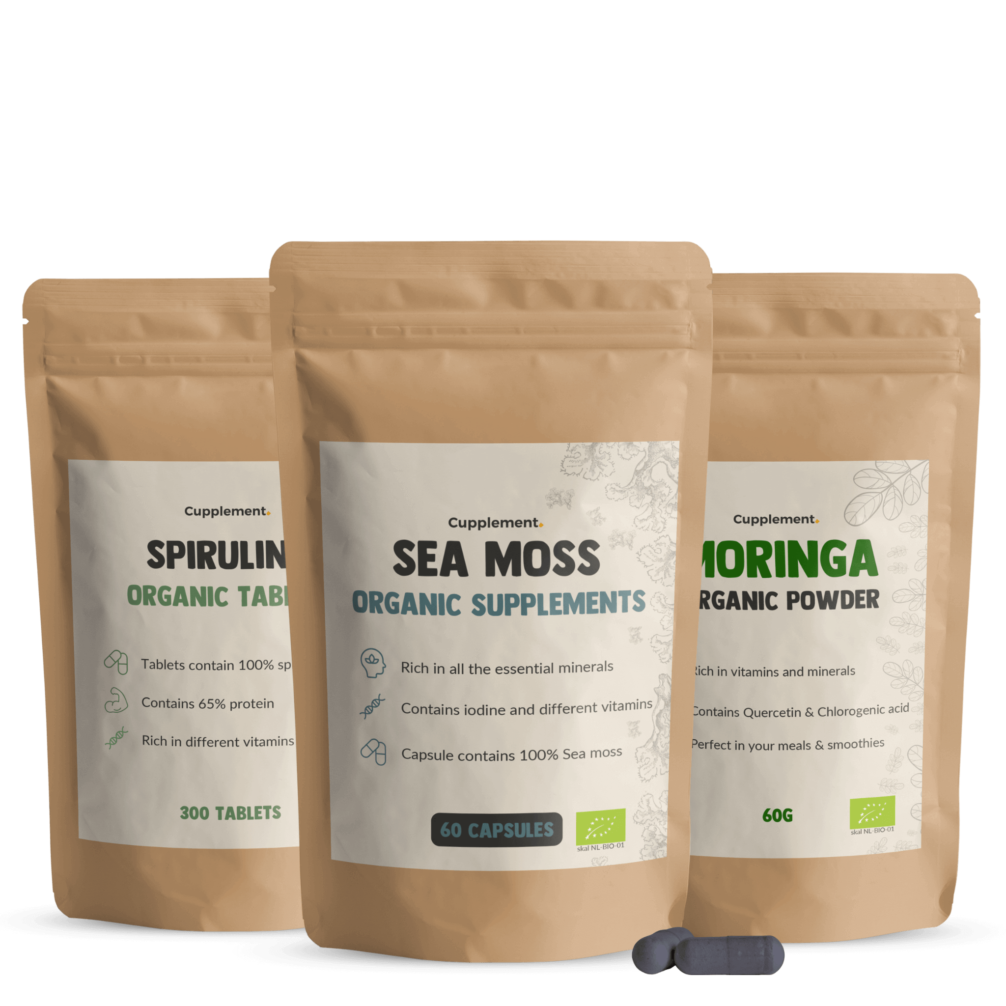 Sea moss moringa spirulina organic combi pack