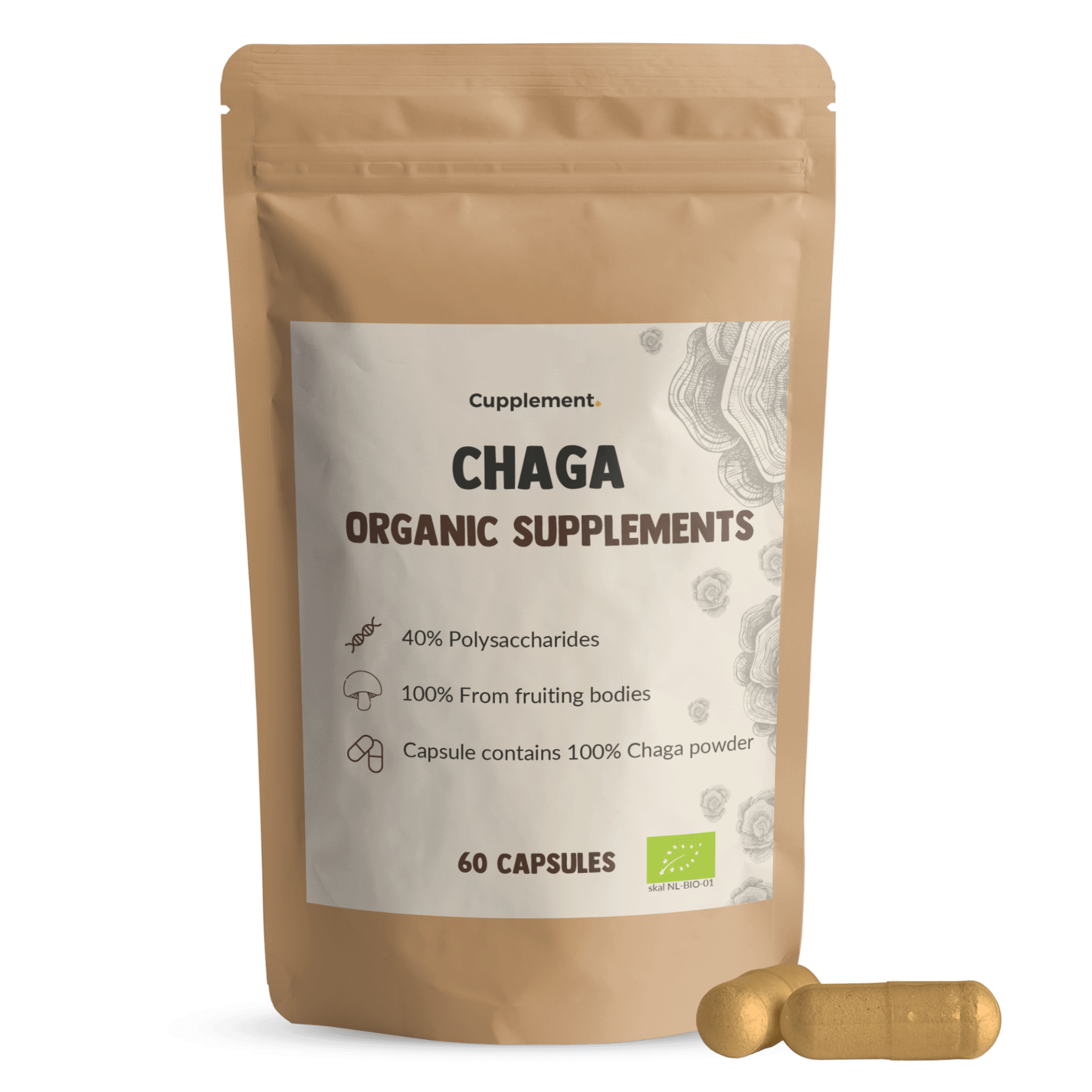 Chaga mushroom capsules organic packshot front