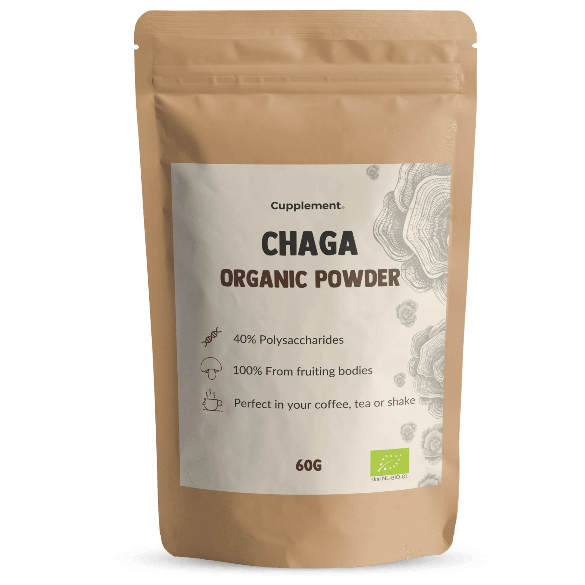 Chaga mushroom powder organic packshot front