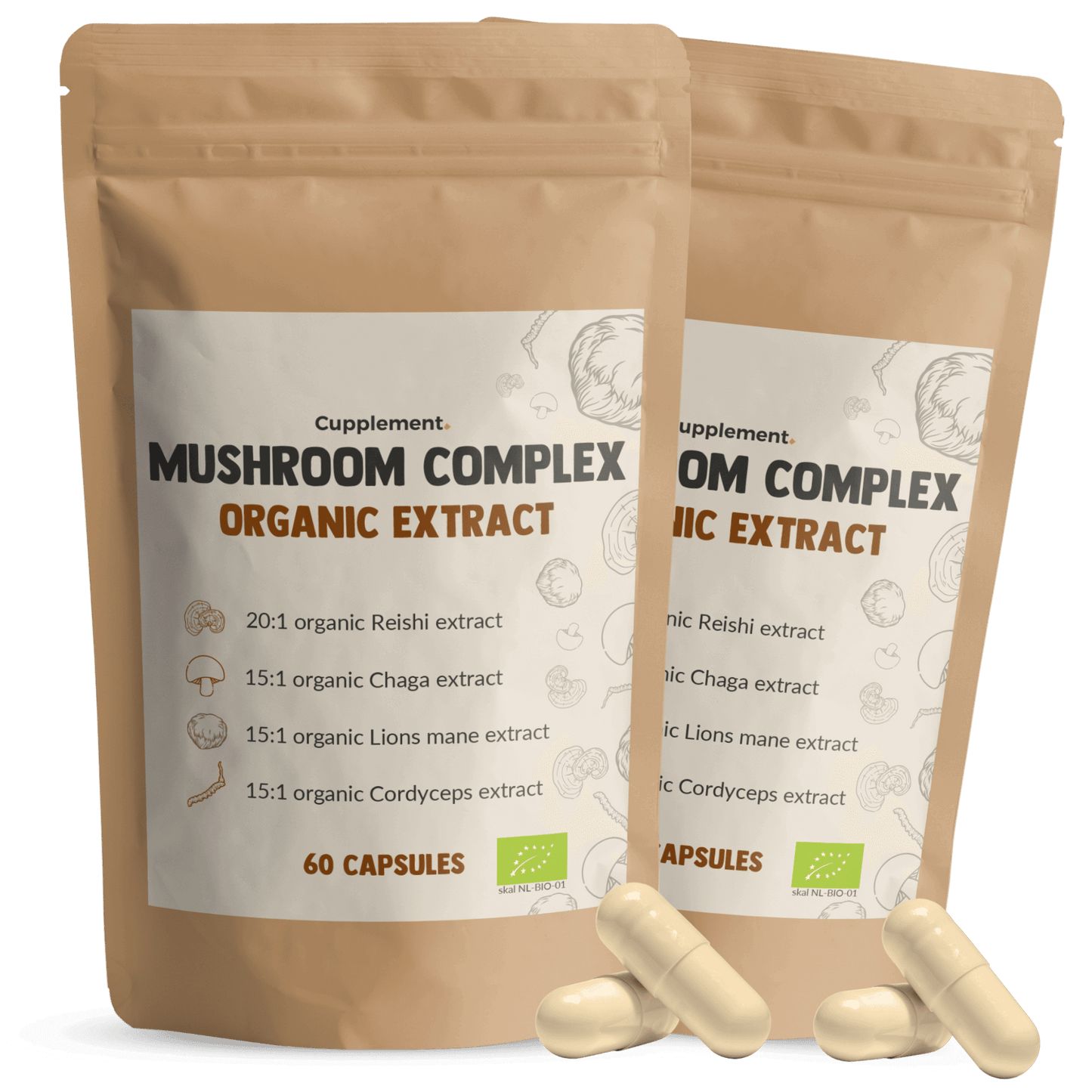 Mushroom Complex Capsules Organic Cupplement Superfood Supplement