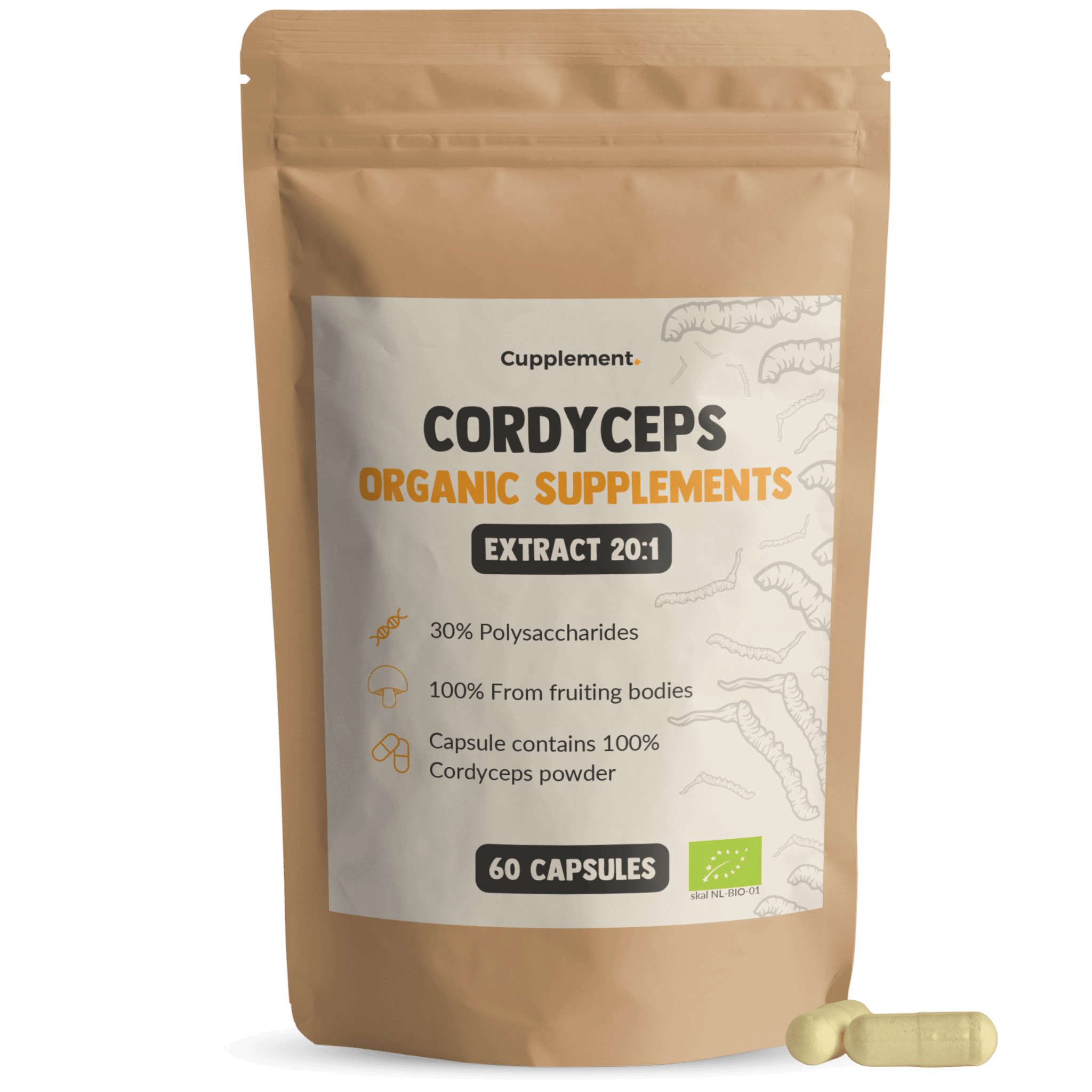 Cordyceps mushroom extract capsules organic packshot front