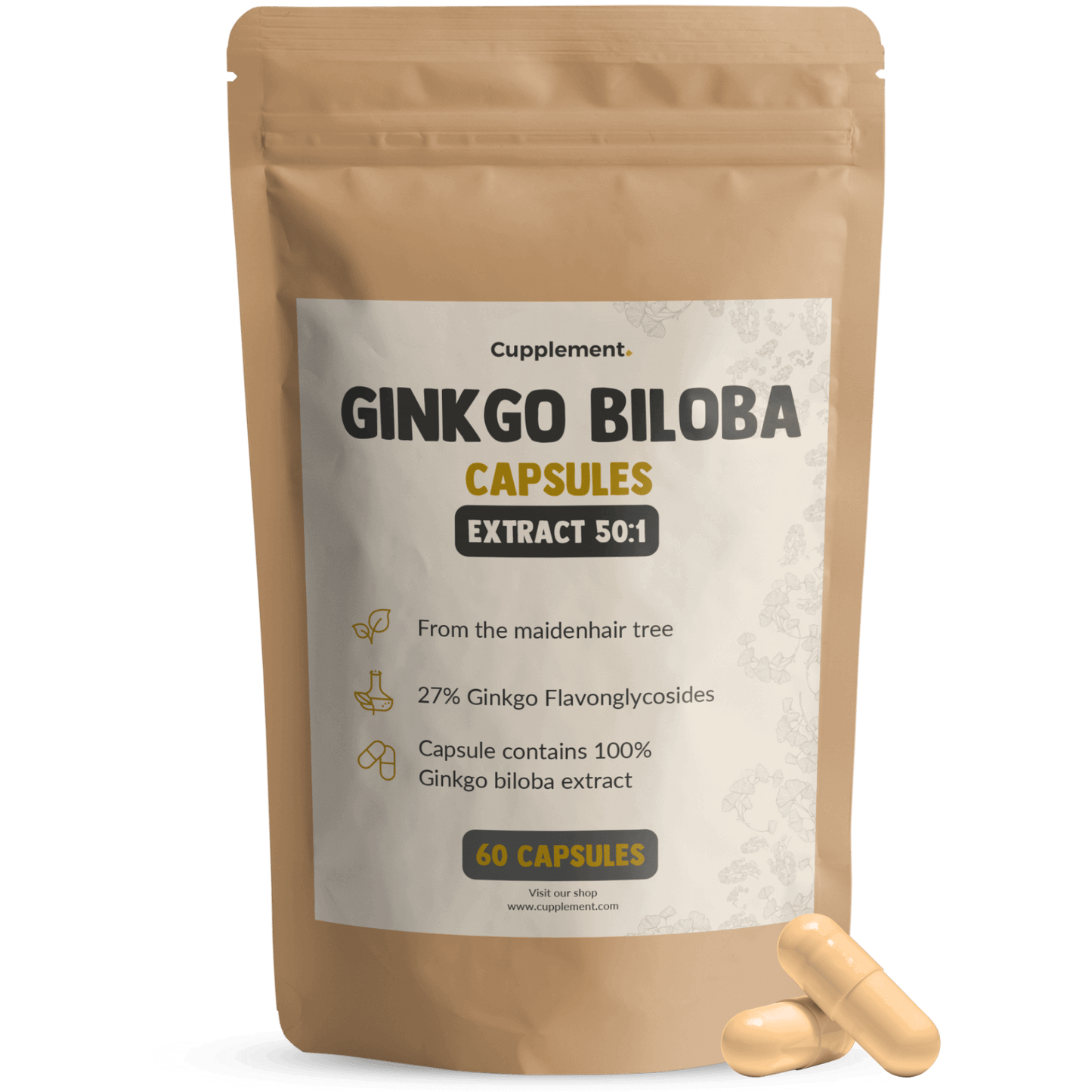 Ginko Biloba Extract Capsules Cupplement Superfood Supplement