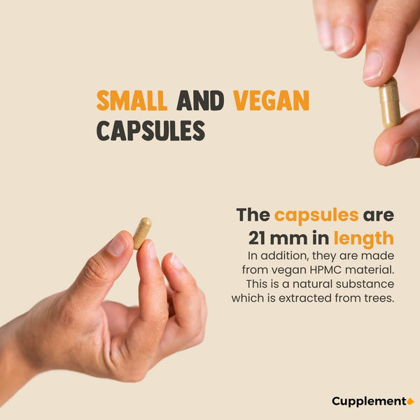 Small and vegan capsule for superfoods and supplements