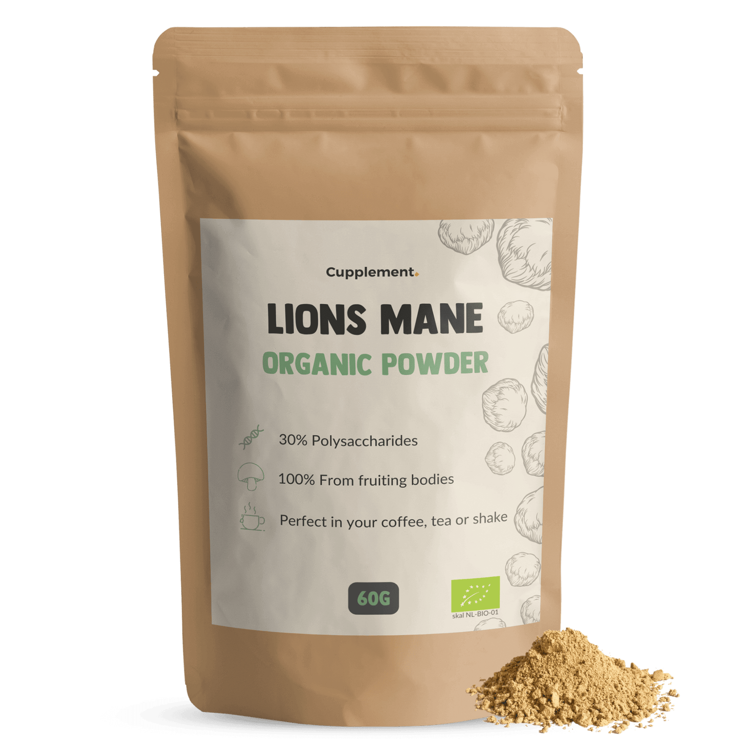 Lions Mane Powder Organic Cupplement Superfood Supplement Mushroom