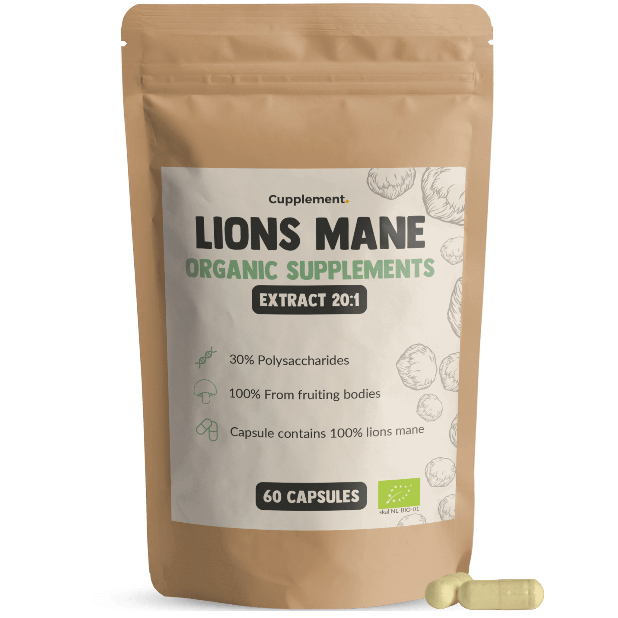 Lion's mane extract capsules 400 mg organic packshot front