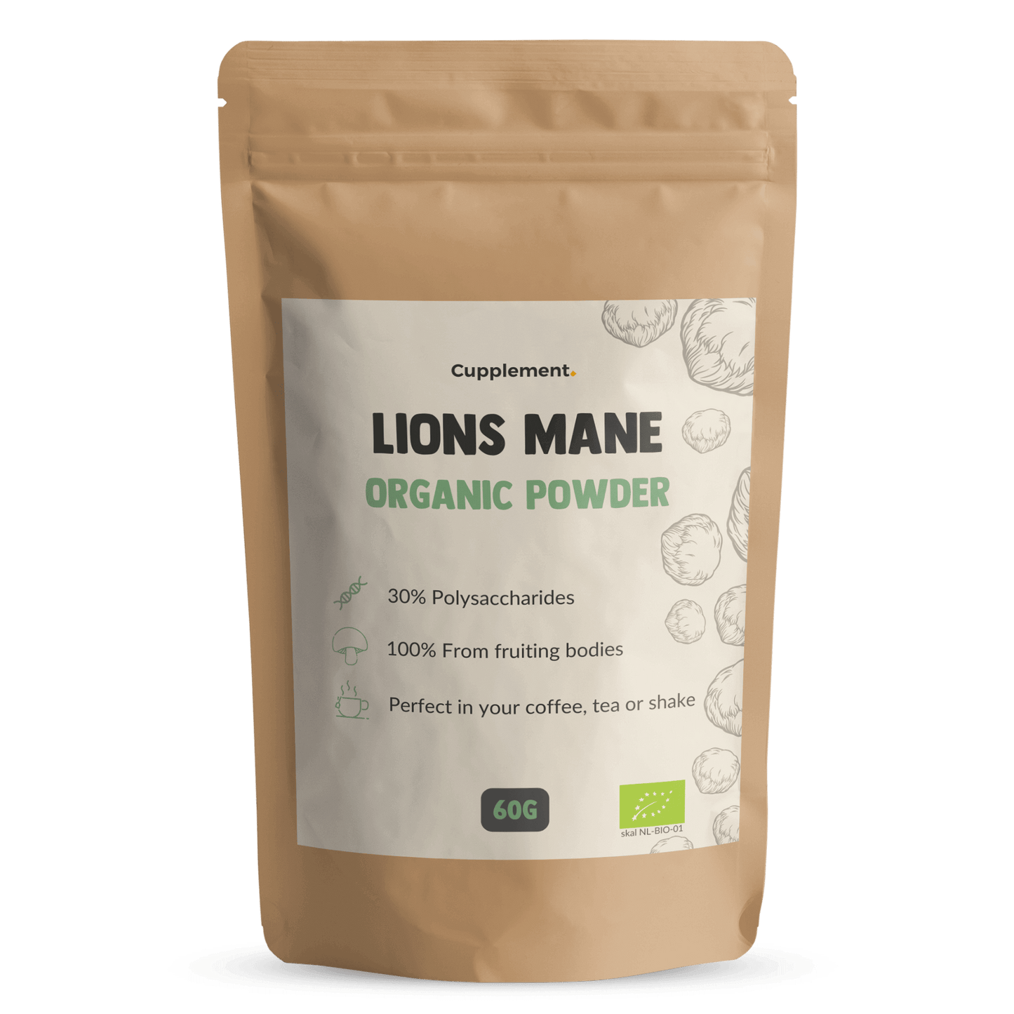 Lions mane powder organic packhsot front