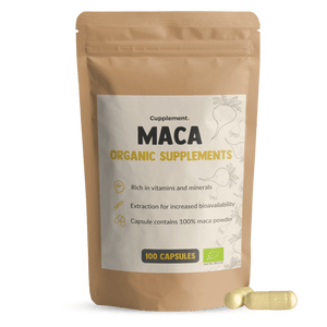 Maca powder capsules organic packshot front