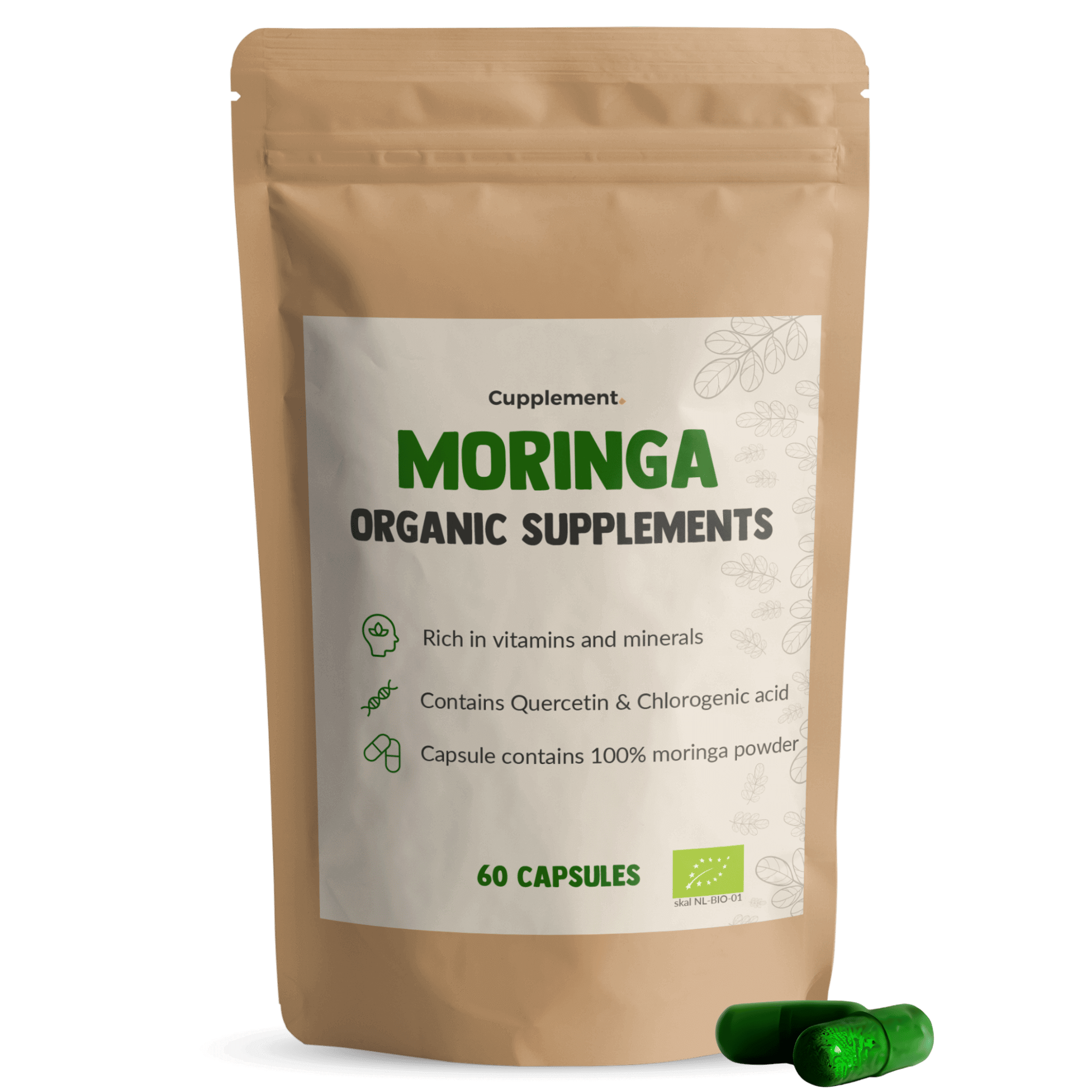 Moringa capsules 500 mg organic packshot front