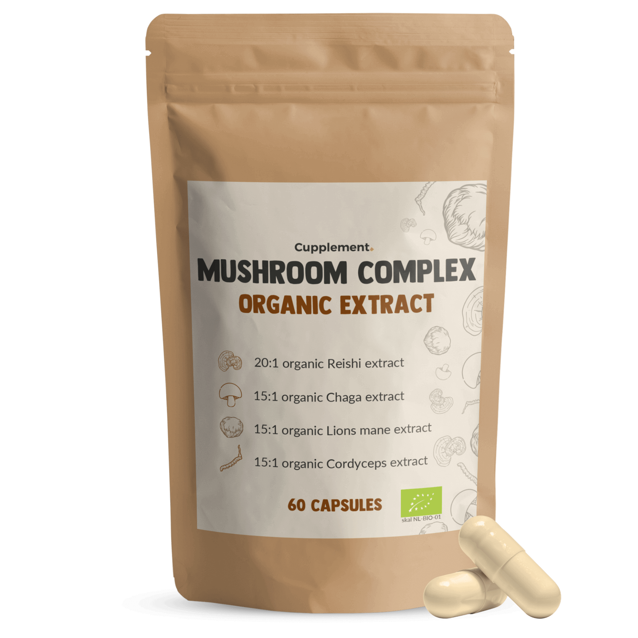 Mushroom Complex Capsules Organic Cupplement Superfood Supplement