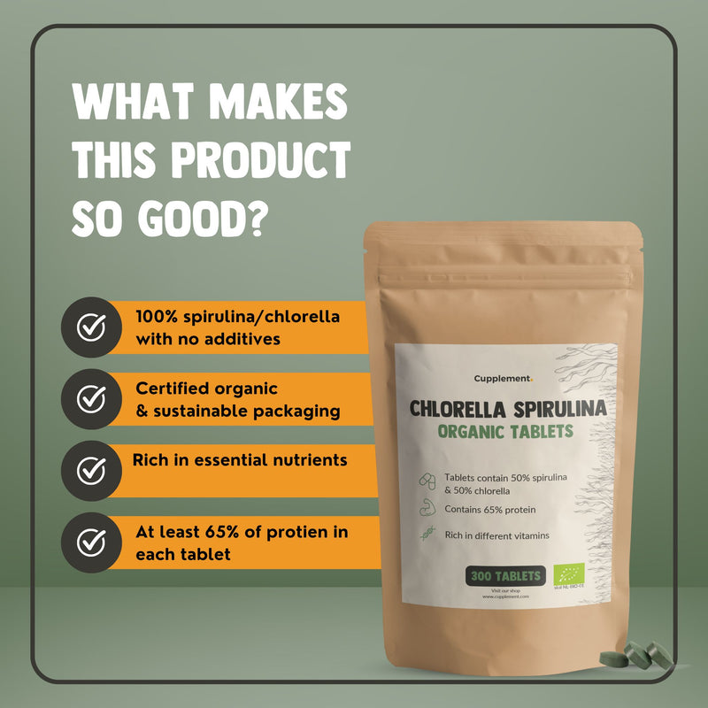 Spirulina Chlorella Tablets 500 mg Organic