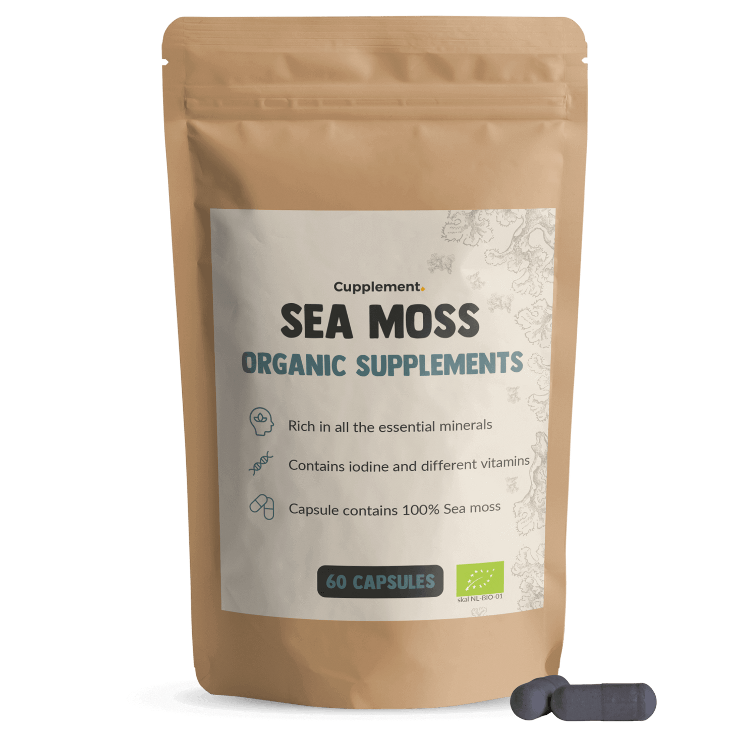 Sea Moss Capsules Organic Irish Sea moss packshot front Cupplement Superfood Supplement