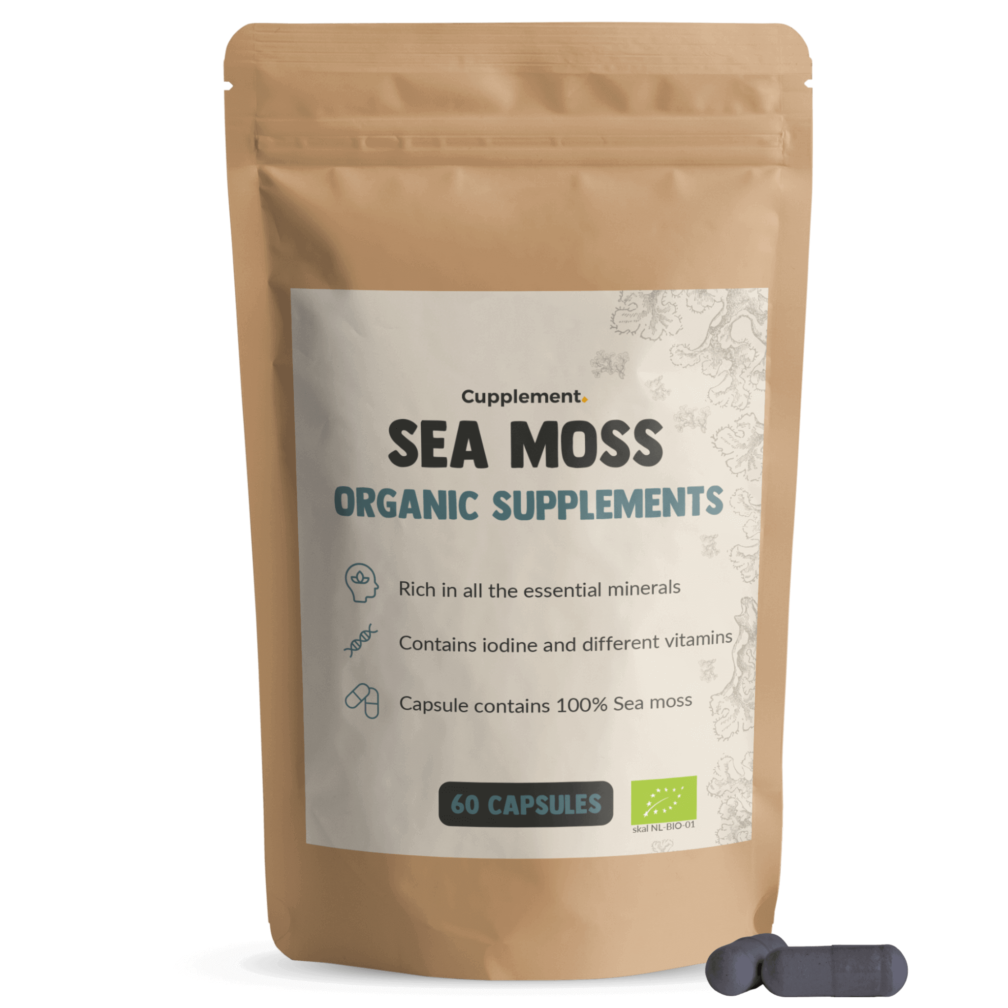 Sea Moss Capsules Organic Irish Sea moss packshot front Cupplement Superfood Supplement